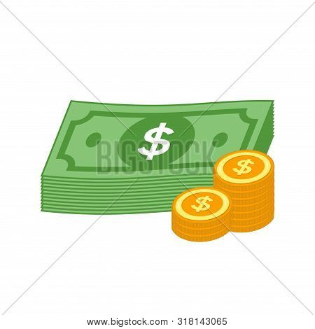 Dollar Vector Icon, Money Dollars Coin And Paper Sign - Dollar Bill Symbol