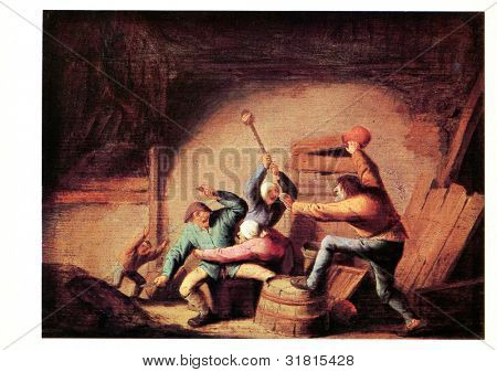 USSR - CIRCA 1982: Postkort trykt i USSR viser lodtrækningen af Adriaen van Ostade (1610-1685), 