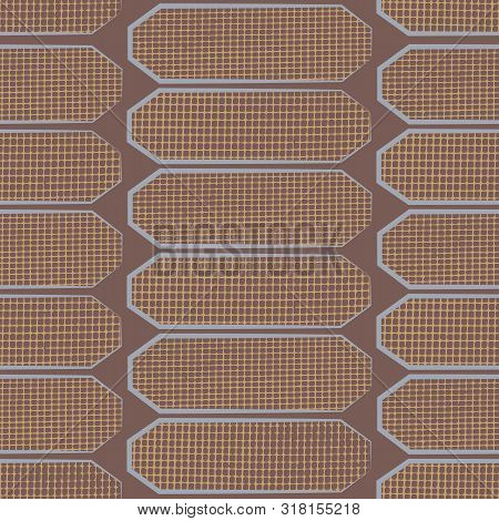 Abstract Hexagon Motifs With Waffle Texture In Warm Earth Tone Colors. Seamless Geometric Vector Pat