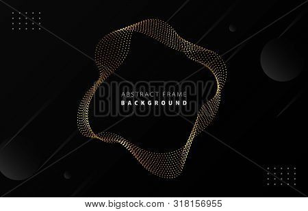 Futuristic Metal Gold Dot Wave Frame Vector Black Memphis Background, Dotted Golden Gradient Rotate