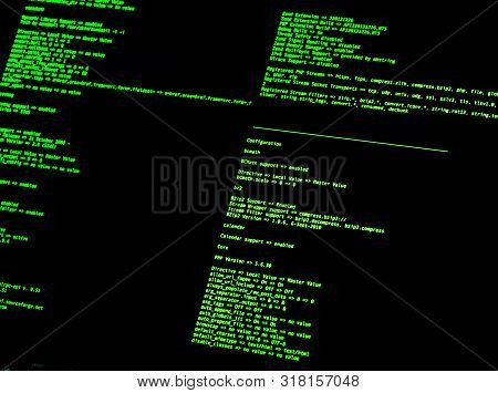 Computer Command Line Interface (cli). Green Code In Command Line Interface On Black Background