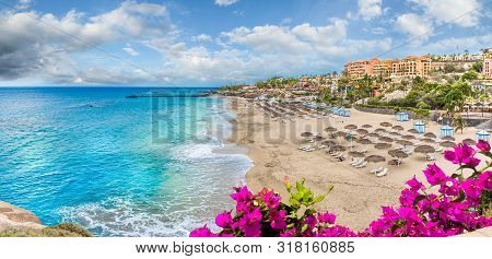 Landscape With El Duque Beach At Costa Adeje. Tenerife, Canary Islands, Spain