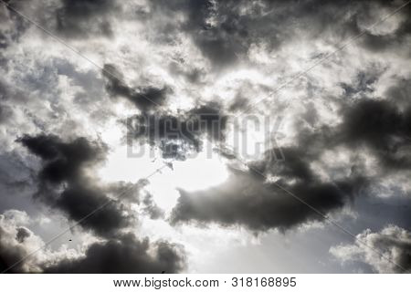 Background Texture Purpose Shot Of Clouds In The Sky Of Rain Or Nimbus Clouds.