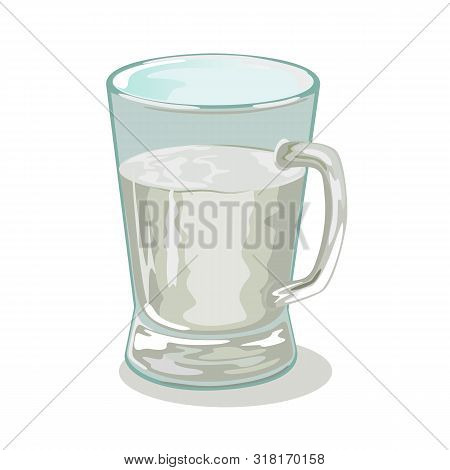 Glass Handle Mug, Cup Of Transparent Sap, Water, Juice. Glassware With Drink, Beverage. Chemical, Te