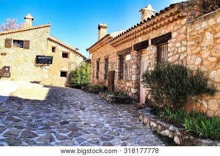 Riopar Viejo, Albacete, Spain- February 8, 2019: Tourists Visiting And Walking Through Cobbled Stone