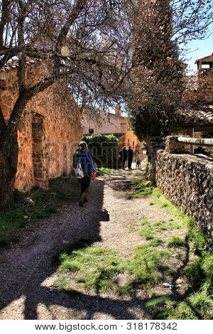 Riopar Viejo, Albacete, Spain- February 8, 2019: Tourists Visiting And Walking Through Cobbled Stone
