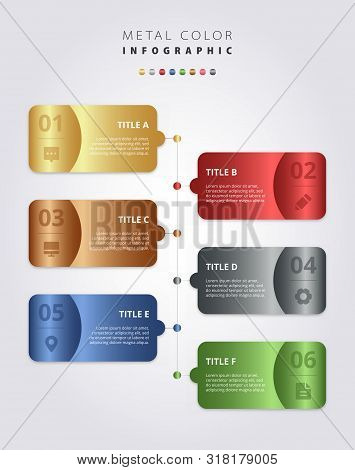 Metal Color Infographic Vector Design, Metallic Gradient Colorful Ui Template, Elegant Business Work