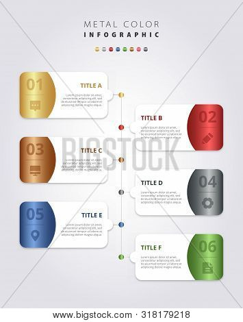 Metal Color Infographic Vector Design, Metallic Gradient Colorful Ui Template, Elegant Business Work