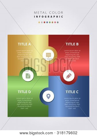 Metal Color Infographic Vector Design, Metallic Gradient Colorful Ui Template, Elegant Business Work