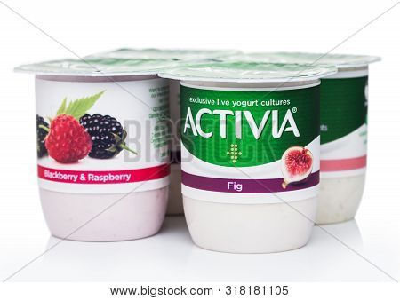 London, Uk - August 18, 2019: Pack Of Activia Exclusive Live Yogurt Cultures With Fig And Berries On