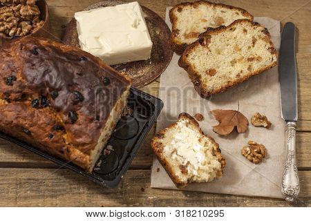 Barmbrack Or Bairin Breac Is A Traditional Irish Sweet Yeast Bread With Grapes And Raisins, Often Ea