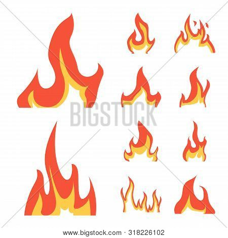 Vector Illustration Of Fire And Red Symbol. Set Of Fire And Campfire Vector Icon For Stock.