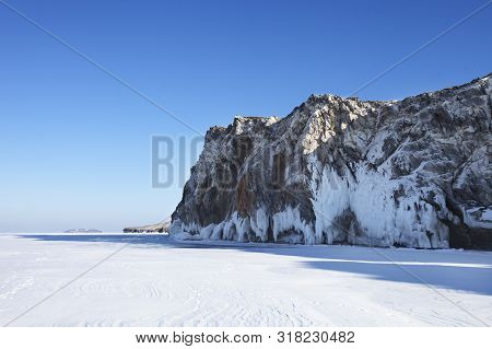 Large Icicles. Winter Frozen Nature