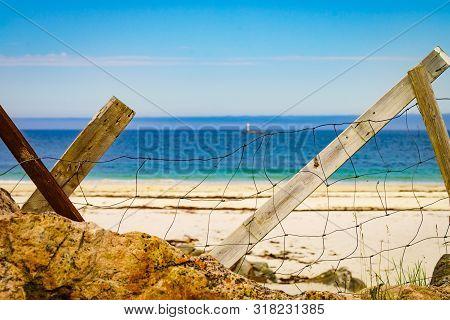 Seascape, Sea Coast With Sandy Beach In Resort Bleik Andoya Norway. Vesteralen Archipelago.