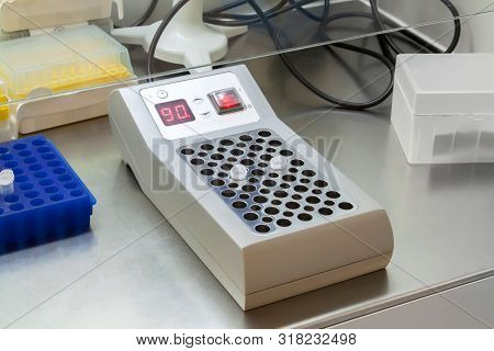 Eppendorf Vials With The Dna Samples In Thermostat In The Genetic Laboratory, Conducting Polymerase 