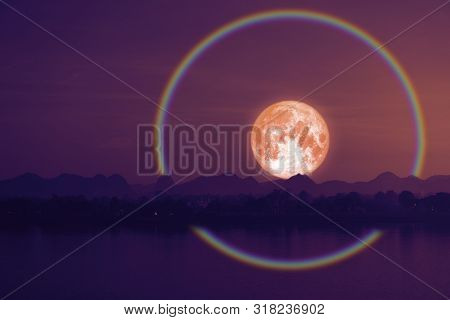 Full Hay Moon Halo Back Silhouette Mountain And River