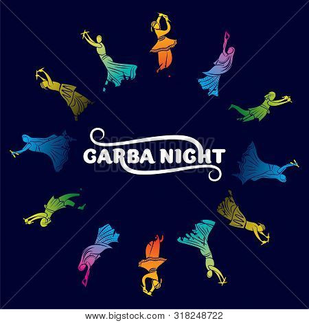 Creative Colorful Navratri Festival, Couple Playing Garba Or Dandiya Dance Poster Design