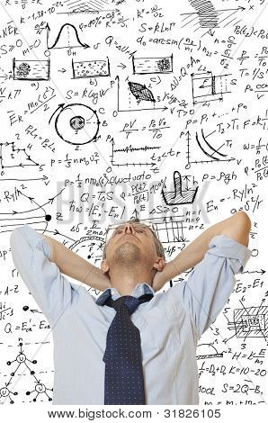 Inventore pazzo. Raccolta di foto, foto e disegno a mano elementi combinati.