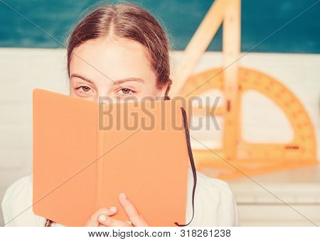 Back To School. Small Child In Classroom. Modern Literature. Future Success Is Studying. Small Girl 