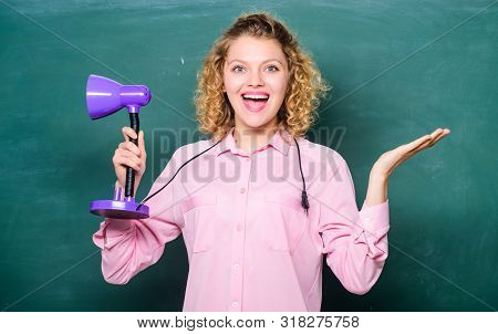 Radiance Of Truth. Student Girl Working With Electricity. Brainstorming Woman. Education Concept. Ba