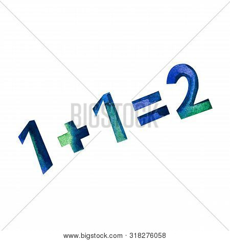 Mathematical Formula Of Watercolor. Isolated Object On White Background. Math Class, Counting. Schoo