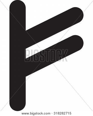 Ancient Scandinavic Rune Fehu. Viking Futhark Alphabet. Flat Black Line Icon. Graphic Element. Vecto