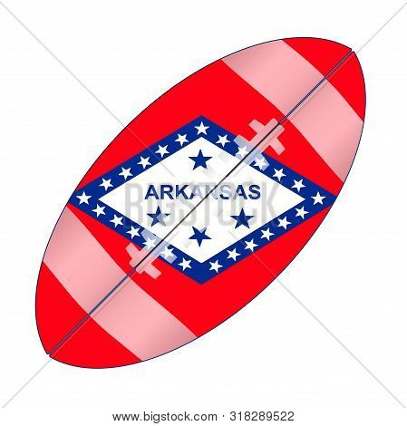 A Typical American Type Foorball Over A White Background With The Flag Of Arkansas