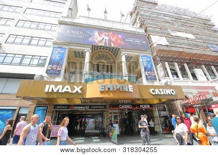 London England - June 1, 2019: Unidentified People Visit Empire Casino Imax Theatre In Leicester Squ