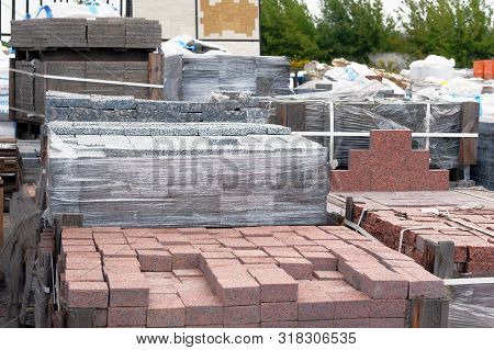 Construction Materials. Building Materials For Decoration And Construction Houses. Gray Granite Ston