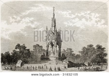 Vue ancienne de Albert memorial, Londres. Créé par Blanchard, publié sur l'Univers du Journal l'illustration,