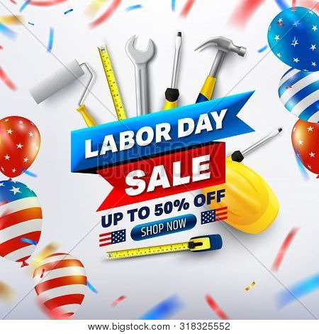 Happy Labor Day Sale 50% Off Poster.usa Labor Day Celebration With American Balloons Flag.sale Promo