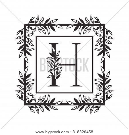 Letter H Of The Alphabet With Vintage Style Frame Vector Illustration Design