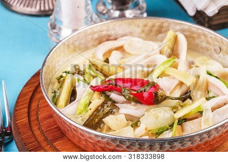 Mediterranean Noodle Soup With Colmar Rings, Onions, Cucumbers And Hot Peppers
