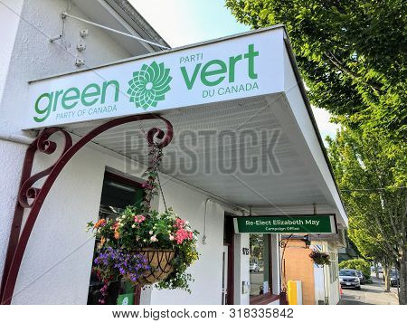 Sidney, British Columbia, Canada - August 20th, 2019: A View Of The Campaign Office Of Green Party L