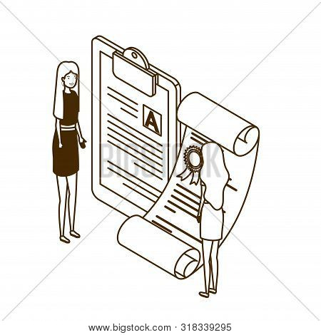 Women With Graduation Certificate In White Backgro Vector Illustration Desing