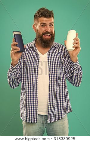 Barbershop And Hair Care. Wash Hair With Shampoo. Hair Conditioner Or Lotion. Make Right Choice. Man