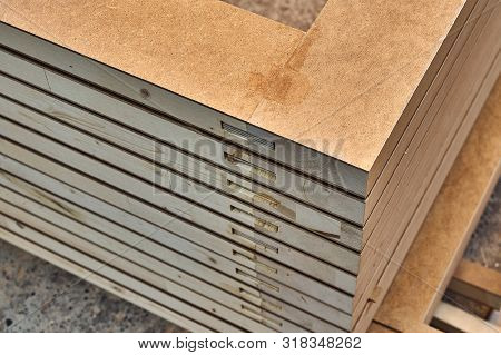 Joinery. Wood Door Manufacturing Process. Stacked Door Leafs. Furniture Manufacture.