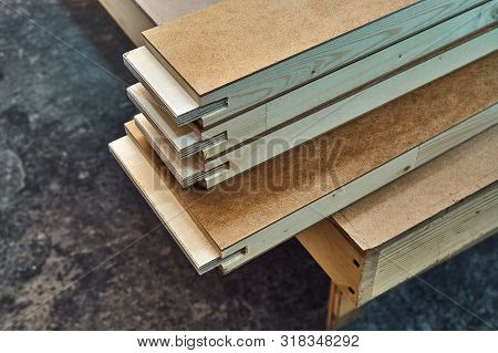 Joinery. Wood Door Manufacturing Process. Stacked Door Leaf Elements. Furniture Manufacture.