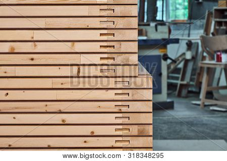Joinery. Wood Door Manufacturing Process. Stacked Door Leafs. Furniture Manufacture.