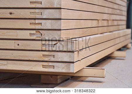 Joinery. Wood Door Manufacturing Process. Stacked Door Leafs. Furniture Manufacture.
