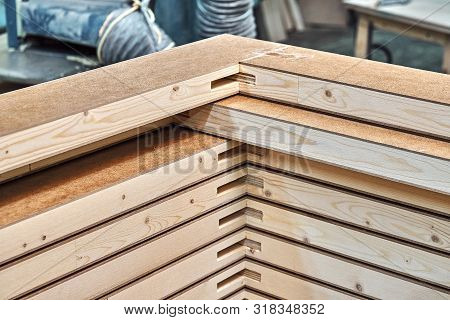 Joinery. Wood Door Manufacturing Process. Stacked Door Leafs. Furniture Manufacture.