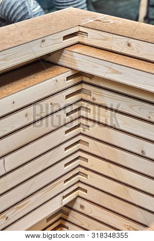 Joinery. Wood Door Manufacturing Process. Stacked Door Leafs. Furniture Manufacture.