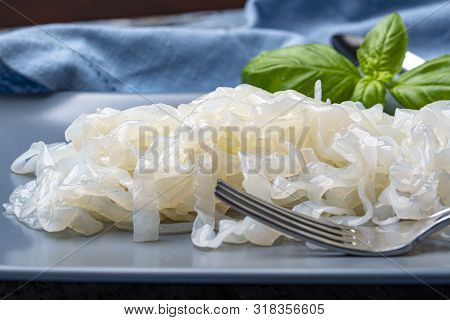 White Konjac Shirataki Noodles, Gluten Free And No Fat Diet Vegetarian And Vegan Asian Food