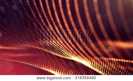 3d Rendering Of Glow Particles That Fly In Air As Science Fiction Of Microcosm Or Macro World Or Sci