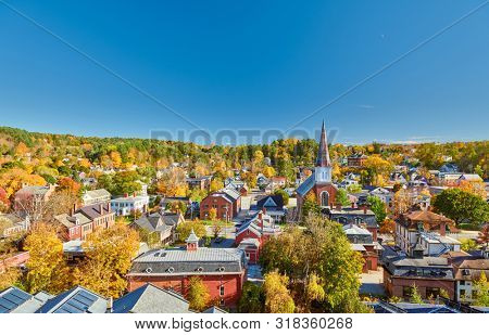 Montpelier town skyline at autumn in Vermont, USA 