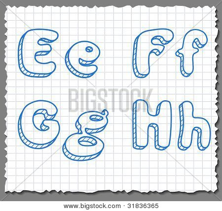 Letras do alfabeto 3d do desenho vetorial - EFGH