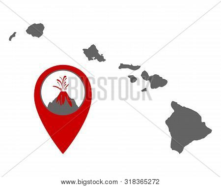 Detailed And Accurate Illustration Of Map Of Hawaii With Volcano Locator