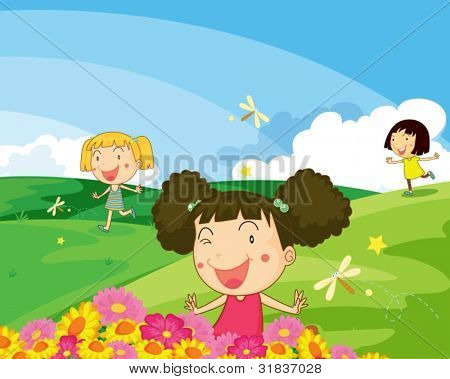 Illustration af børn lege i parken