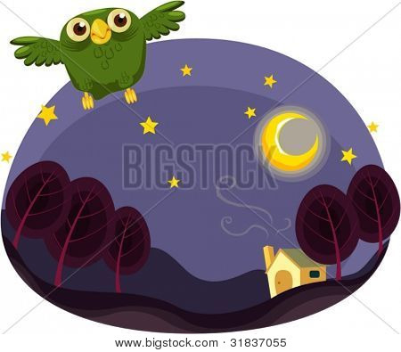 Illustratie van vliegen bij nacht uil