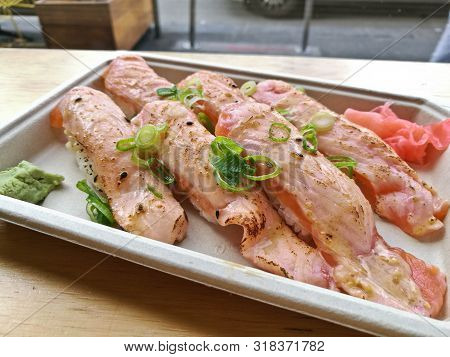 Aburi Slightly Grilled Fatty Salmon Belly Nigiri Sushi
